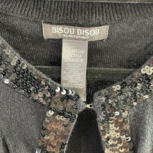 Bisou‎ Bisou Womens Black Sequined V-neck Halter Top Cropped Sweater Set Size XL - Picture 4 of 12